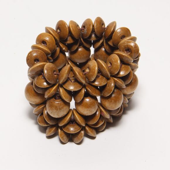 Vintage 90s Chunky Wood Look Beads Stretch Bracelet 2 3/8" wide - Picture 1 of 5
